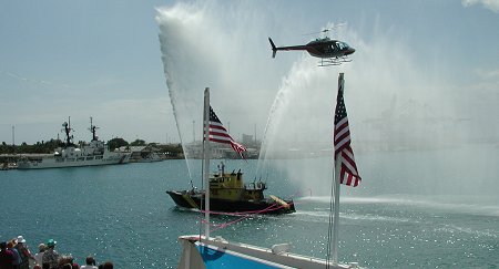fire boat escorts cruise ship